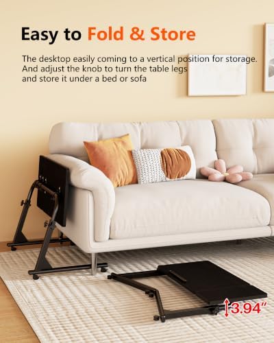 Adjustable Folding TV Tray Table, Mobile TV Dinner Tray for Eating on Couch
