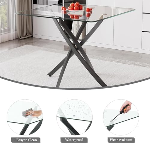 5 Piece Clear Glass Top Dining Set, 36'' Modern Minimalist Square Din...