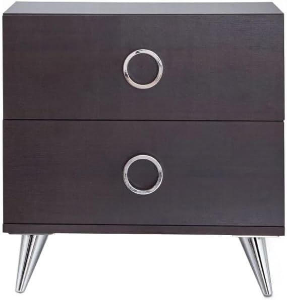 2 Drawers MDF Nightstand with Plastic Legs, Espresso,for Small Spaces