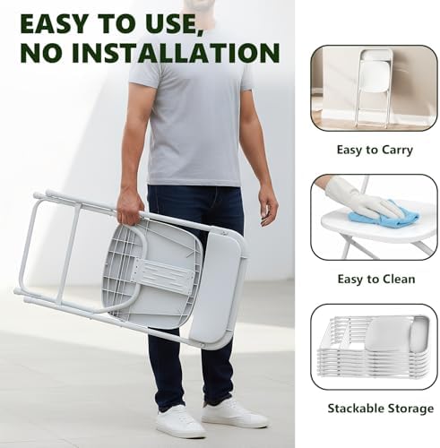 Plastic Folding Chair 10 Pack, White Foldable Chairs with 350 lbs Capacity, I...