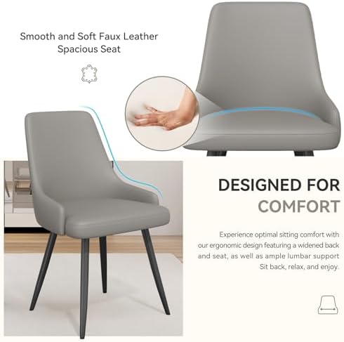 Faux Leather Chairs Set of 6, Waterproof Padded Seat,Grey