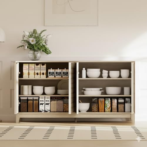 COLAMY 60" Sideboard Buffet Cabinet with Storage, Modern 4-Door Buffet T...