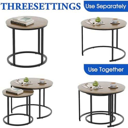 aboxoo Coffee Table Nesting Side Round Table Set of 2 End Table with Sturdy M...
