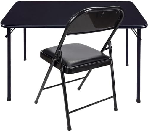 KAIHAOWIN Folding Table Chair Set, Black Vinyl Folding Card Table Chair, No A...