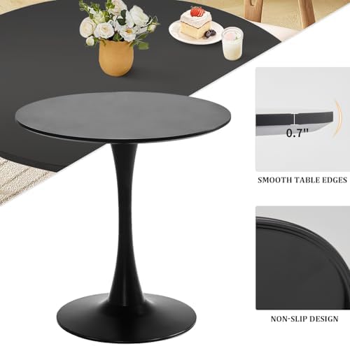 Black Round Dining Table, 27.6" Tulip Table Kitchen Round Dining Table f...