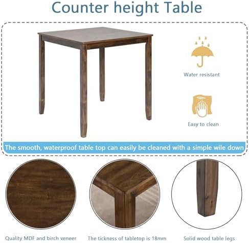 LUMISOL Dining Table Set for 4, Farmhouse Counter Height Kitchen Table Set wi...