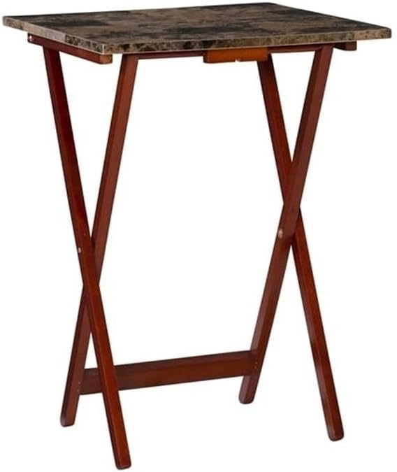 Riverbay Furniture 5 Piece TV Tray Table Set, Faux Marble Tops, Rubberwood an...