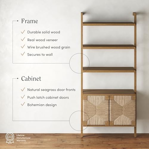 Nathan James Beacon 3-Shelf Solid Wood Bookshelf with Storage Cabinet, Bohemi...