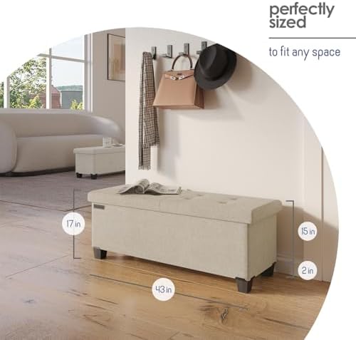 Storage Ottoman Bench with Bins, 43-in Storage Bench for Bedroom End of Bed, ...