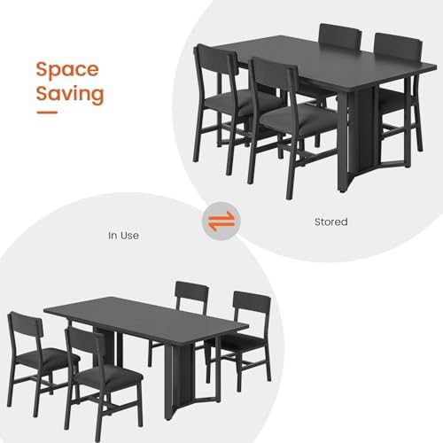 Itaar 5-Piece Dining Table Set for 4-6 People, 63" Extendable Kitchen Ta...