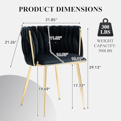 Hand-Woven Dining Chairs Set of 2,Dining Room Chairs with Gold Leg | Velvet E...