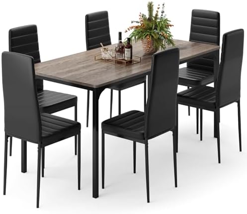 Gizoon 7-Piece Dining Table Set for 6, 63" Kitchen Table & PU Chairs...