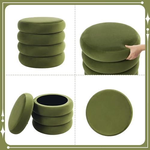Flouki 19.5" Storage Ottoman Round, Vanity Stools for Bedroom, Velvet Po...