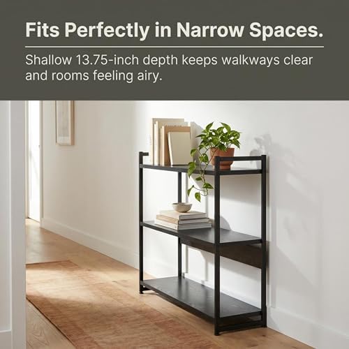 Household Essentials Jamestown Wide 3 Shelf Open Storage Bookshelf Black Oak ...