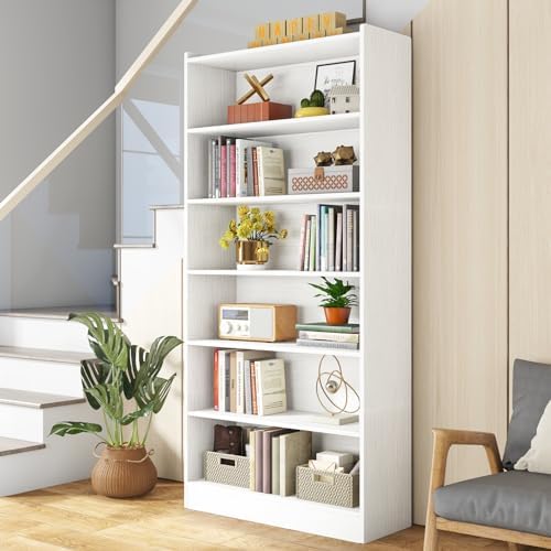 Tribesigns 78-inch Tall Bookcase, Modern 7-Tier White Library Bookshelf with ...