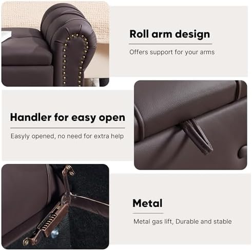 Storage Bench 51" Faux Leather End of Bed Benches Dark Brown | Queen Siz...