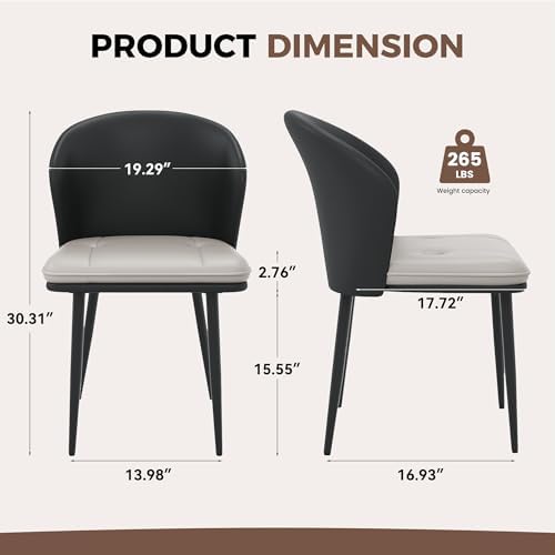 Faux Leather Dining Chairs Set of 2, Curved Back Upholstered Accent Chair, Mo...