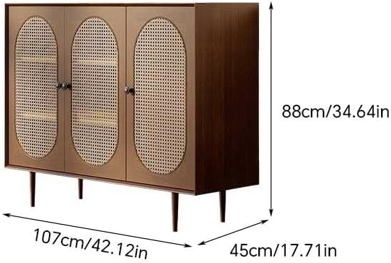 Entryway Cabinet Retro Rattan Sideboard Wall Kitchen Storage Cabinet Modern R...