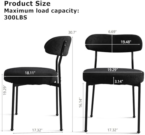 Dining Table and Chair Set 31.5" Black Round Table&2 Boucle Upholste...