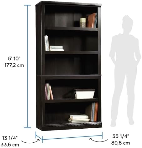Sauder 5 Tier Book Shelf Wooden Bookcase Multipurpose Bookshelf for Home Offi...