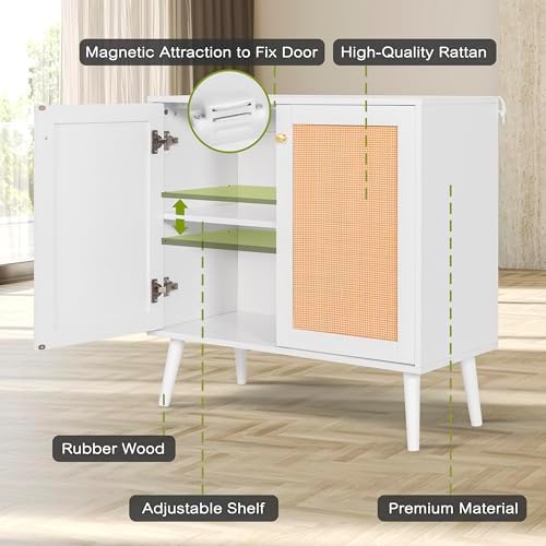NUU GARDEN Buffet Cabinet with Rattan Decor Doors - Storage Sideboard for Kit...