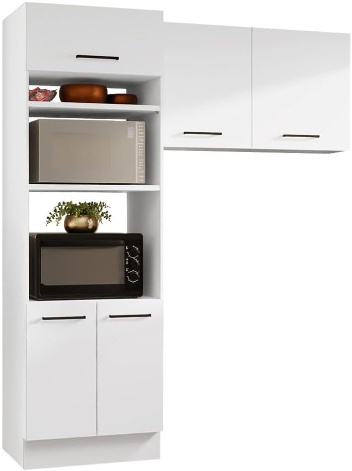 Madesa Hazel 2-Piece Kitchen Storage Set with 3 Doors 3 Open Shelves Pantry C...