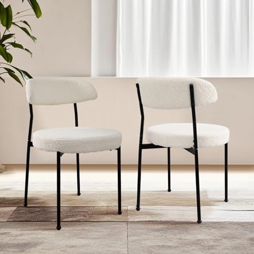 Dining Table and Dining Chair Set 23.6" White Round Table&2 Boucle U...