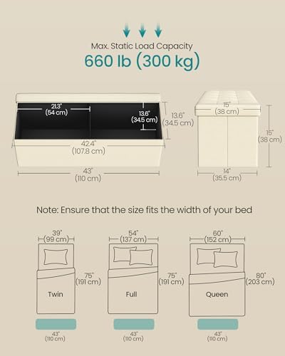 SONGMICS 43.3 Inches Folding Storage Ottoman Bench, Load 660 lb | Ottoman Foo...