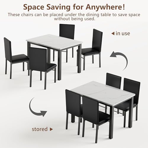 5 Piece Dining Table Set for 4, Compact Kitchen Table and Chairs Set of 4 wit...