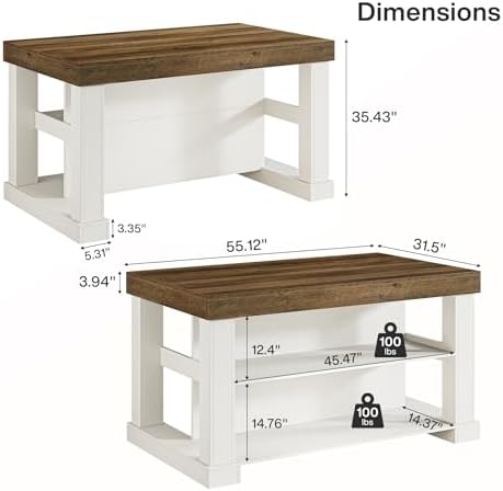 Tribesigns Kitchen Island with Storage, 55-Inch Farmhouse Stationary Island T...