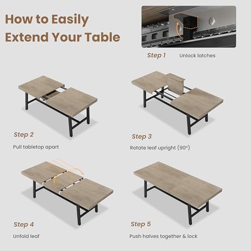 GarveeHome 63-83" Extendable Dining Table, Industrial Rectangular Dining...