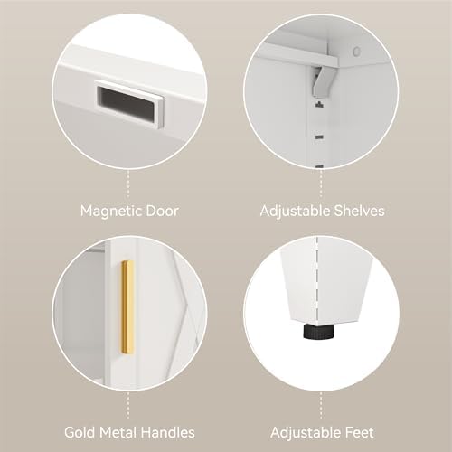 COFaR White 37" H Sliding Door Storage Cabinet, Half Open Half Closed De...