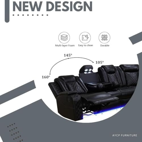 Power Recliner Sofa Sectional Sofa with LED Light for Living Room, Air Leathe...