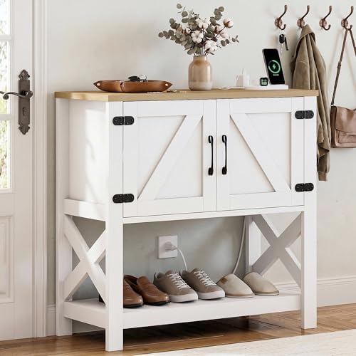 IRONCK Console Table with Storage Cabinet, 32" Entryway Table with Outle...