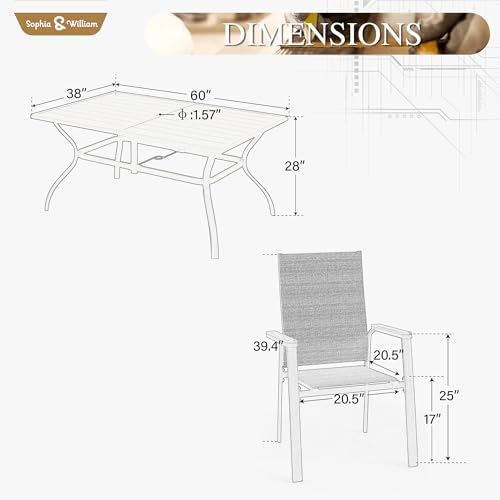 Sophia & William Patio Dining Set w/Metal Table & 6 Beige Aluminum Ch...