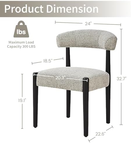VKNOW Wooden Dining Chairs Set of 2 with Black Wood Legs, Curved Backrest