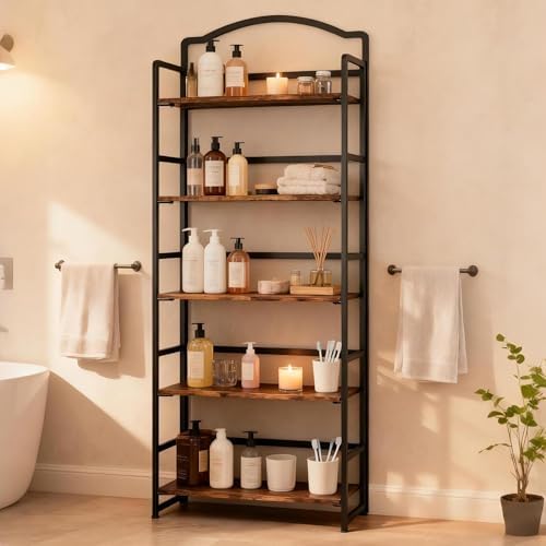 JSB 5 Tier No Assembly Folding Bookshelf, Arched Bookshelf, Foldable Bookcase...