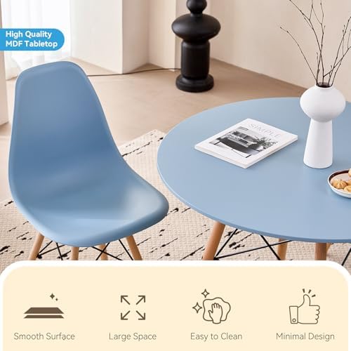 5-Piece Round Dining Set, 35.5" Blue Table Chairs Set of 4