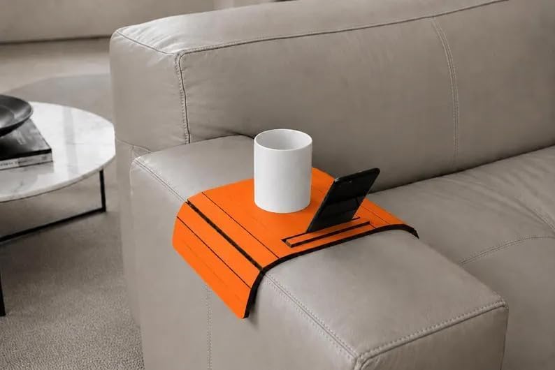 Turquoise Sofa Armrest Tray Table, Foldable Wood Snack Holder with Phone Slot...
