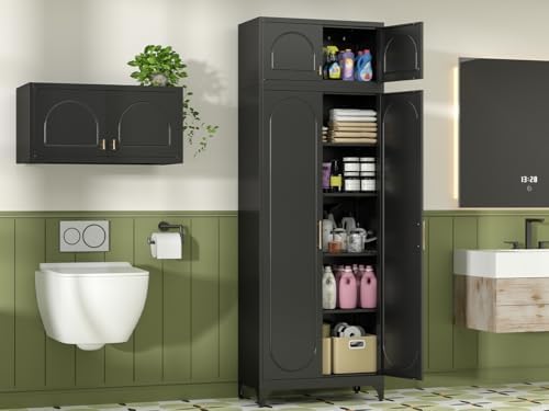 Polup 90" Tall Metal Kitchen Pantry Storage Cabinet with Doors and Shelves