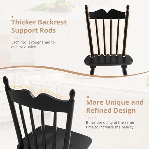 LUE BONA Black Dining Chairs Set of 6, Windsor Wooden Dining Chair with Thick...