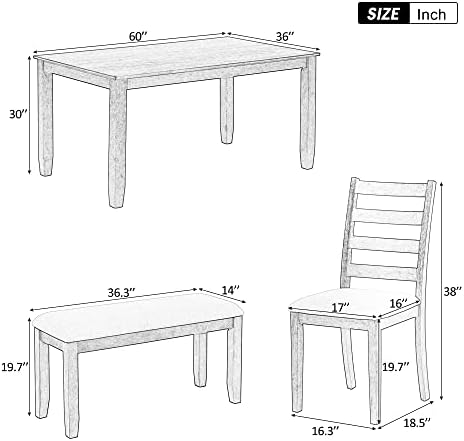 LUMISOL Farmhouse 6 Piece Dining Table Set with Bench, Brown+Whitewash