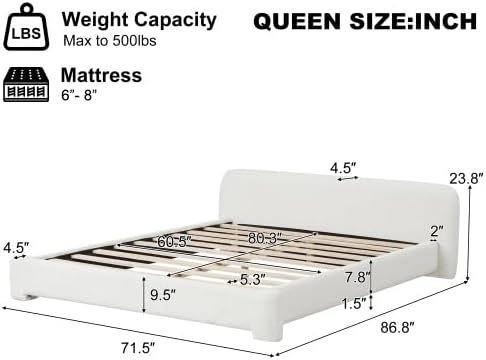 LUMISOL Queen Size Bed Frame, Boucle Upholstered Platform Bed Frame with Head...