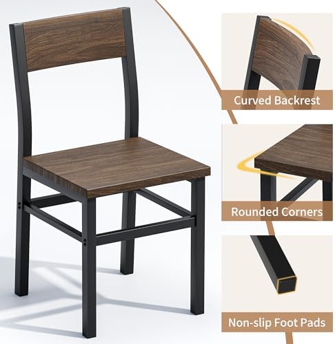MECHYIN Nut-Brown Dining Chairs Set of 6, Farmhouse Kitchen Room Chairs