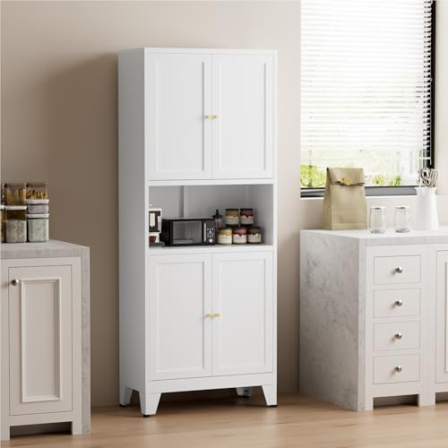 COFaR 69" Pantry Cabinet,Metal Storage Cabinet with Doors and Shelves,White