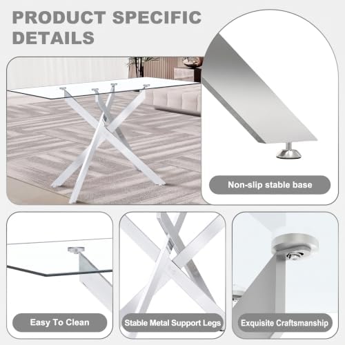 51" 5-Piece Glass Dining Table Set for 4, Grey&Silver