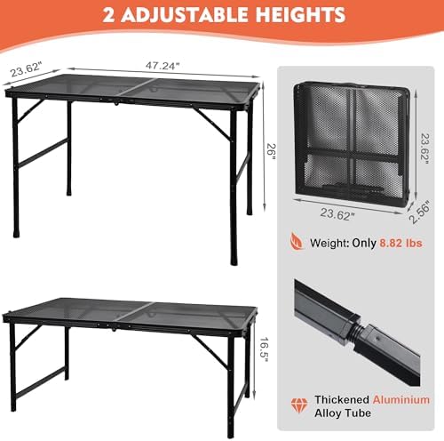 GREGIN Folding Camping Grill Table, Outdoor Metal Table. Foldable, Portable |...
