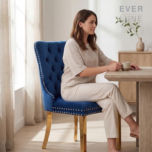 Blue Velvet Dining Chairs Set of 6, Fabric Upholstered Kitchen & Dining R...