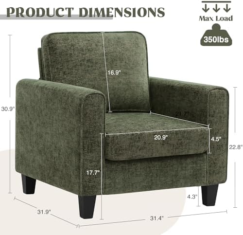 Comfy Accent Chairs for Living Room, Mid Century Modern Upholstered Living Ro...