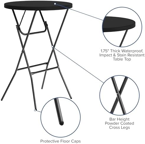 Flash Furniture 2.6 ft Plastic Round Folding Table, Black, 4-Pack